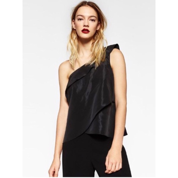 zara black one shoulder top